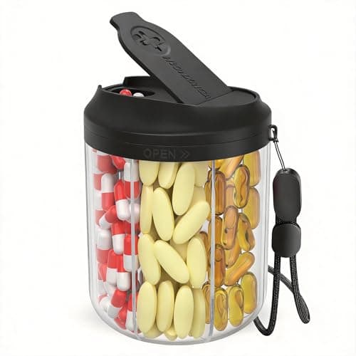 Image of Hionxmga Pill Dispenser with 7 Large Compartments, Pill Bottle Organizer for Travel, Supplement Organizer with Anti-Mixing Design, BPA-Free Pill Container with 20 Pcs Labels, Black