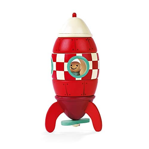 Image of Janod J05207 Wooden Magnetic Rocket, Small (16 cm)
