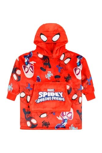 Image of Marvel Boys Spidey And His Amazing Friends Fully Lined Luxury Fleece Hoodie, Oversized Spiderman Fleece Blanket Hoody For Kids (5-8 Years) Red