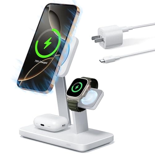 Image of ESR 25W 3-in-1 Compatible with MagSafe Charger Stand, Made for Apple-Certified Magnetic Charger, 15W Charging for iPhone 17/16/15/14/13/12, AirPods Pro 4/3/2, Phone-Cooling, White