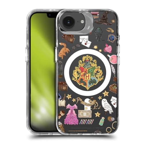 Image of Head Case Designs Officially Licensed Harry Potter Hogwarts Pattern Magical Icons Shockproof Bumper Case [Military Grade Protection] Compatible with Apple iPhone 16e and Compatible with MagSafe