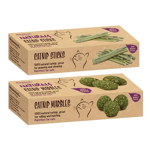 Image of Rosewood Naturals Catnip Bundle for Cats - Includes Mini Catnip Marbles & Sticks, Natural Pet Toys, Interactive Play, Exercise, Healthy Activity for Indoor and Outdoor Cats