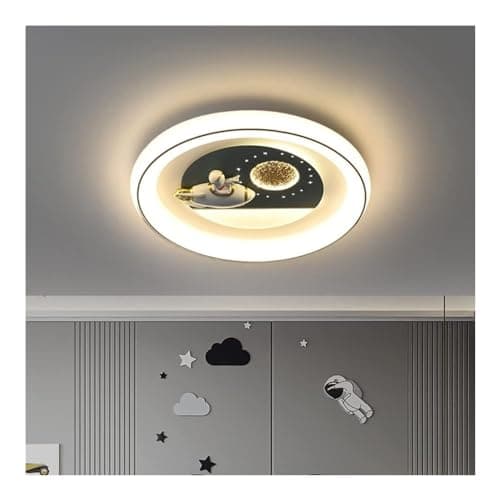 Image of SYAXVOM Ceiling Lights - Modern Simple LED Luminaire with 70W Kids Room Chandelier for Eye Protection. Dimmable Boy's Bedroom Nursery Astronaut Rocket Cartoon Living Lamps