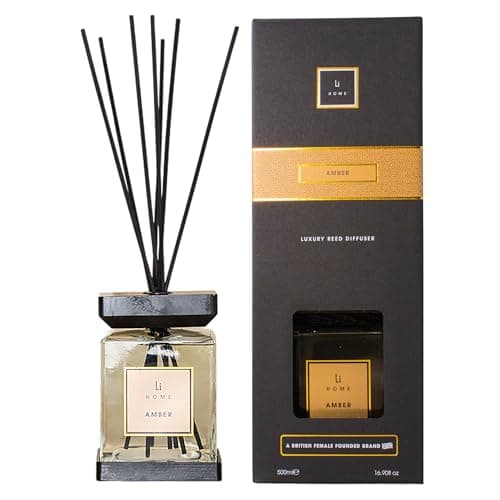 Image of Lifestyle Home Collection Luxury Square Reed Diffuser | Amber Fie 250ml Long Lasting Home Fragrance Diffuser | Sticks & Base Tray | Amber Oud Sandalwood Rose | Elegant Room Diffusers Gift for Women