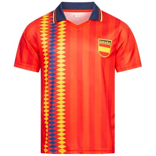 Image of JELEX Retro History Men's Jersey with Embroidered Logo and Short Sleeves, Nostalgia Design for Football Fans Ideal for Collectors, spain, L