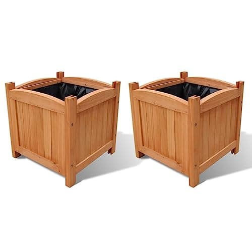 Image of vidaXL Set of 2 Square Wooden Raised Beds – Natural Durable Wood Planters for Garden, Patio, or Terrace – 30 x 30 x 30 cm