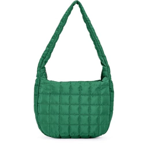 Image of GRPKSSIB Women's Puffer Bag Quilted Shoulder Bag Lightweight Nylon Tote Bag Puffy Crossbody Bag Large Capacity Hobo Purse Handbag, Green, L