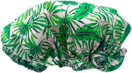 Image of SMUG Shower Cap - Waterproof Shower Cap with Elastic Lining - Three Prints Available - Showers, Cooking, Spa Salon, Sleeping, Makeup - Shower Caps For Women UK Long Hair Short Hair - Palm