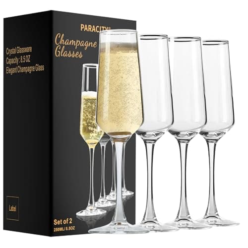 Image of ParaCity Champagne Flutes 8.5oz/250ml, Champagne Glasses Set of 4, Elegant Glass Prosecco Glasses, Gift for Birthday, Wedding, Christmas, Clear Sparkling Champagne Glasses for Women, Men