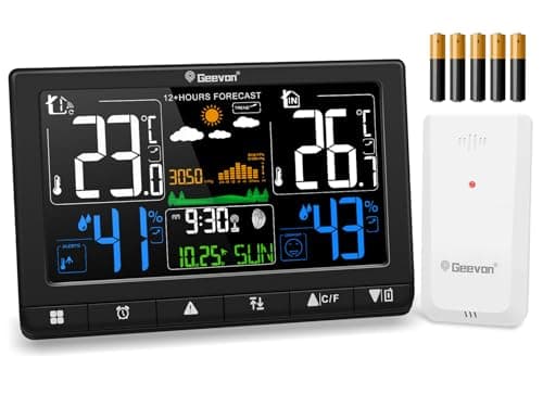 Image of Geevon Weather Station Wireless with Outdoor Sensor, Digital Indoor Outdoor Thermometer Hygrometer with Weather Forecast, Alarm, Max/Min Record (268 VA with MSF Batterires)