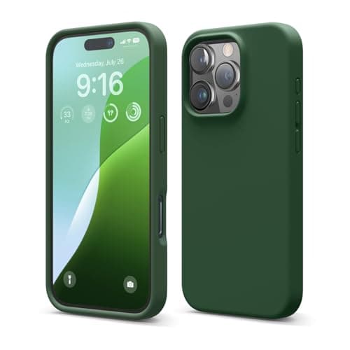 Image of elago Compatible with iPhone 16 Pro Case, Premium Liquid Silicone Case, Full Body Protective Cover, Shockproof, Slim Phone Case, Anti-Scratch Soft Microfiber Lining, 6.3 inch (Alpine Green)