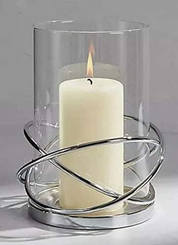 Image of Decorative Silver Circular Lantern Hurricane Candle Holder Metal Frame for Pillar Candle Height : 16cm.