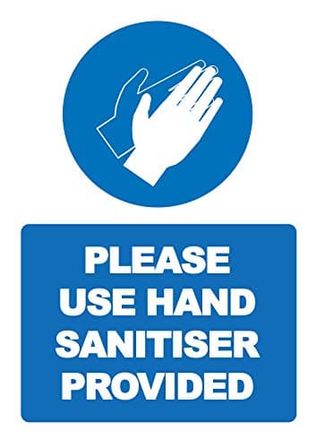 Image of 2 x please use hand sanitiser provided - social distancing vertical safety sign self adhesive vinyl weather proof label sticker - 160mm x 225mm - (SC-37)