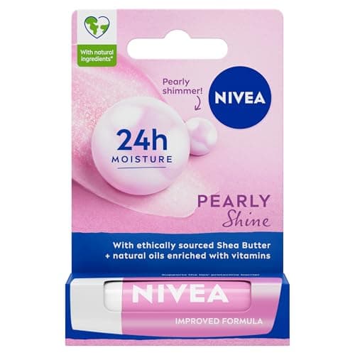 Image of NIVEA Pearly Shine Lip Balm (4.8g), Lip Balm with Shea Butter, Natural Oils and Vitamins, Provides 24h Moisture and a Glamorous Shiny Touch, Nourishing Lip Care