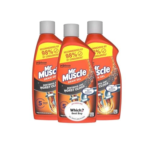 Image of Mr Muscle Drain Unblocker, Drain Cleaner Power Gel, 1 Litre (Packaging May Vary) (Pack of 3)