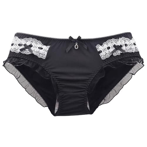 Image of EasyTalk Ladies Lace Trim Ruched Panties, Romantic Bow Detail, Mesh Ruffles, Delicate Charm, Sweet Lorita Underpanties, Kawaii Knickers Women,L,40805S-B