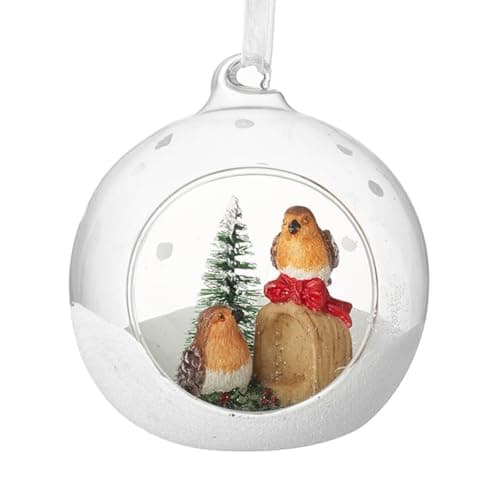 Image of Heaven Sends Glass Dome Bauble with Robins Christmas Tree Decoration