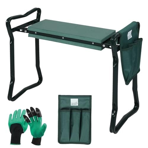 Image of Taylor & Brown Garden Kneeler Seat with Handles, Detachable Tool Bag + Garden Digging Gloves – Multi-Use Foldable | Portable & Lightweight Kneeling Pad | Strong Stool and Chair with Soft EVA Foam Pad
