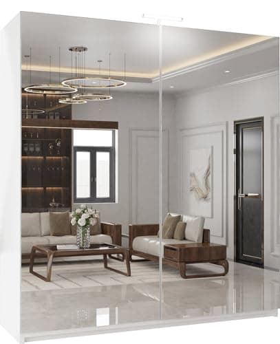 Image of SLIDING WARDROBE 4U Perth Free Standing Full Double Mirror Sliding Door Wardrobe (White, 150cm)