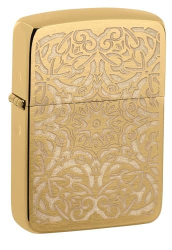 Image of Zippo Windproof Lighter, Ornamental Design – Brushed Brass, Lustre – Refillable, Reusable, Windproof Design – Comes in Gift Box – Made in USA