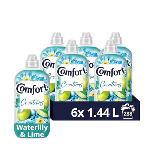 Image of Comfort Creations Waterlily & Lime Fabric Conditioner with Stay Fresh technology for 100 days of freshness + fragrance* 6x 1.44 L (288 washes)