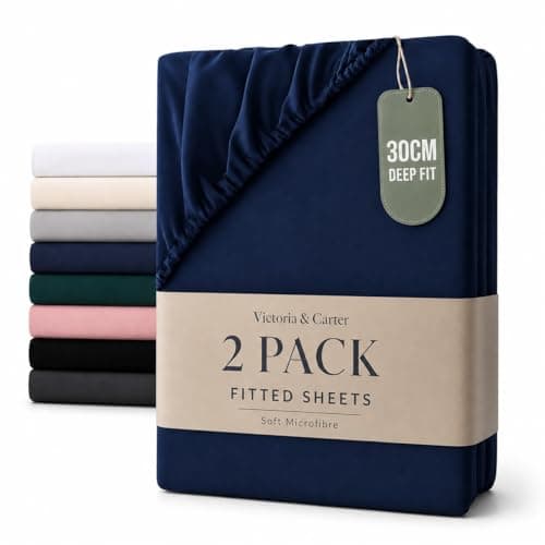 Image of 2 Pack Small Double Fitted Sheet (30cm) - 4ft Ultra Soft Microfibre Bed Sheets, Breathable, Shrink and Fade Resistant, Easy Care for Small Double Beds (Small Double/4ft, Navy Blue)