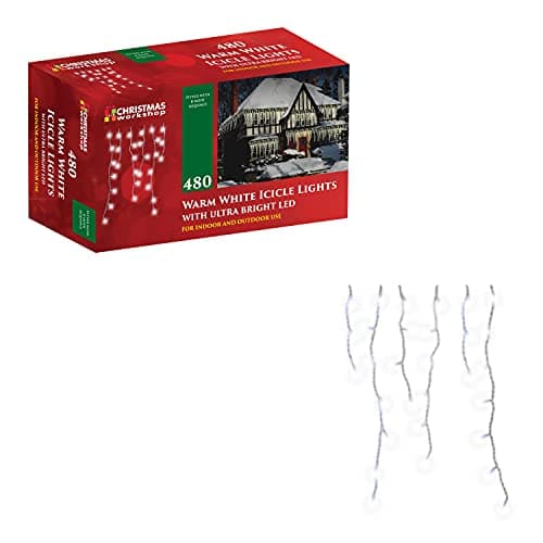 Image of The Christmas Workshop Warm White Icicle LED Christmas Lights/Mains Powered with 8 Functions/Indoor or Outdoor Fairy Lights for Home, Weddings and Gardens (480)