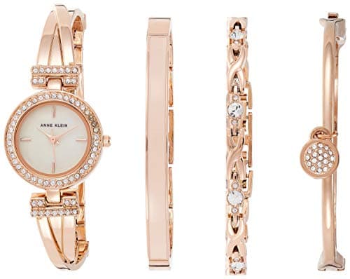 Image of Anne Klein Women's AK/2238RGST Crystal Accented Rose Gold-Tone Bangle Watch and Bracelet Set