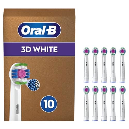 Image of Oral-B 3D White Electric Toothbrush Head with CleanMaximiser Technology, Angled Bristles for Deeper Plaque Removal, Pack of 10 Toothbrush Heads, White