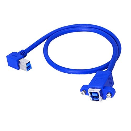Image of SinLoon USB B Printer Extension Cable 90 Degree Angled Printer Cable USB 3.0 Type B Male to Female Cable with Panel Mount Screw Holes for Hard Drive Scanner Printer (Blue)