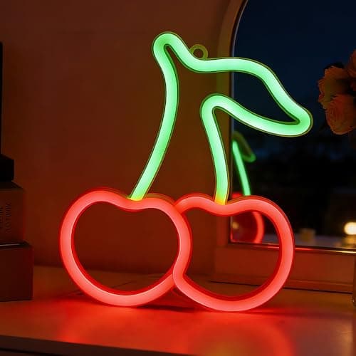 Image of DAJASD Cherry Neon Light, USB/Battery Powered Neon Wall Light, LED Signs Cherry Neon Light Signs, Neon Night Light for Bedroom, Bar, Party, Christmas Decor