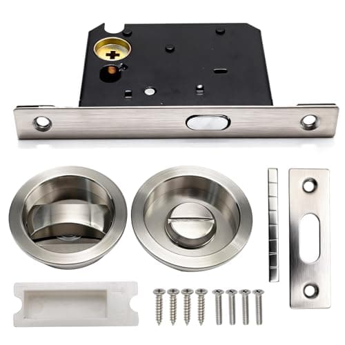 Image of Hoypeyfiy 3 Lever Sliding Pocket Door Lock, Secure Privacy Latch, Bathroom Mortise Lock Privacy Set, Ideal for Internal and External Doors