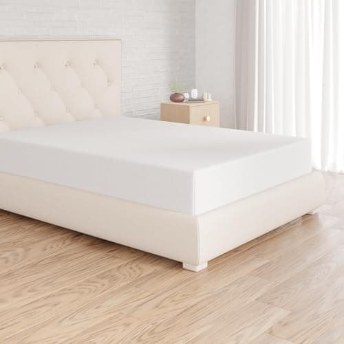 Image of Amazon Basics Bedding Jersey Cotton Single Fitted Sheet with 12 inch (30 cm) Deep Pocket, 90 x 200 cm, White