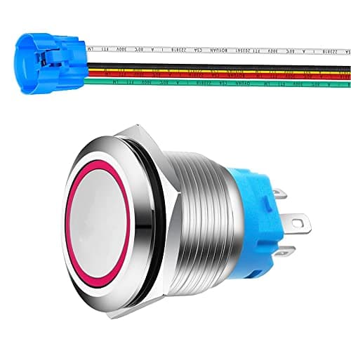 Image of Gebildet 0.87 Inch/22mm Stainless Steel Momentary Push Button 230V AC 3A LED 1NO1NC SPDT ON Off Waterproof with Wire Socket Plug (Red LED)