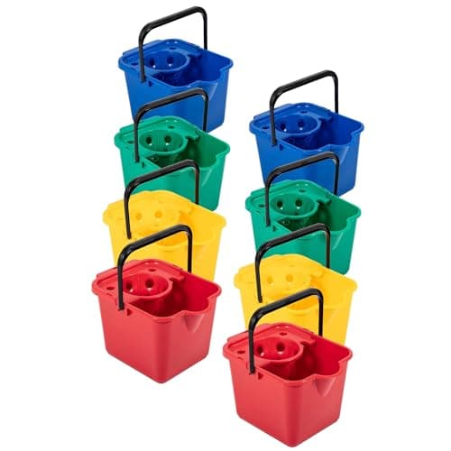 Image of 12 Litre Capacity Red Blue Green Yellow & Metallic Coloured Floor Cleaning Mop Buckets With Pouring Lip (1, Red)