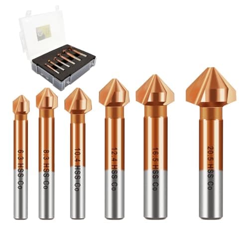 Image of Countersink Drill Bit M35 Set, DARTOTEK HSS 3 Flutes 90 Degrees Chamfering Tool Cobalt-plated Ø 6.3-20.5 mm Countersink and Deburrer Set for Stainless Steel, Aluminium Metal and Wood