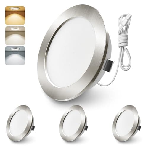 Image of ALUSSO 3 Pack 12V LED Spot Lights（Not Dimmable,3CCT 3000K 4000K 6000K Downlights,4W 270LM Cutout 55-58mm Recessed Lights for Under Cabinet,RV,Campervan,Caravan,Motorhome,Roof,Nickel