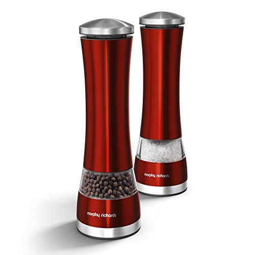 Image of Morphy Richards 974221 Accents Electronic Salt and Pepper Mill Set, Stainless Steel, Red