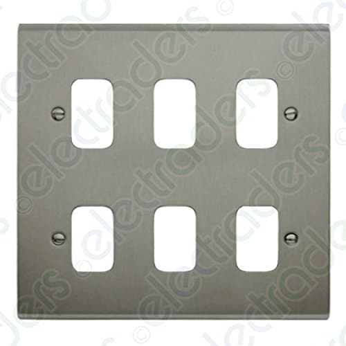 Image of Deta G3425SS 'Slimline Decor' Grid Switch Cover Plate - Stainless Steel/Satin Chrome 6 Gang
