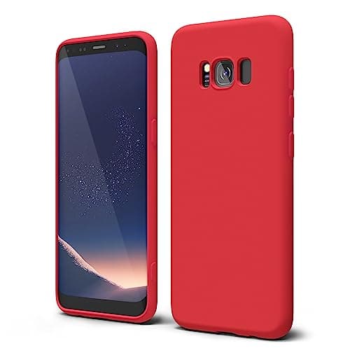 Image of oakxco Designed for Samsung Galaxy S8 Phone Case Liquid Silicone Bumper Grip, Cute Thin Slim Soft Rubber TPU Plain Smooth Gel Cover for Women Girl Aesthetic, Matte Solid Protective & Shockproof, Red