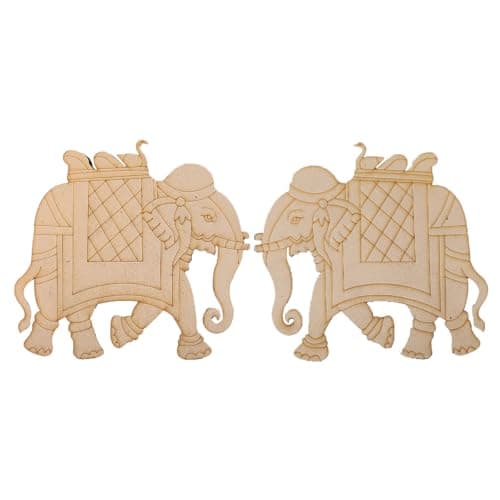 Image of Aumni Crafts Pre-Marked Laser Cut MDF Cutouts 6x5.5 Inch (1 Set, Right + Left) Elephant 3mm Thick Wood Shapes Bases for DIY Painting Arts Wall Hanging Decoration