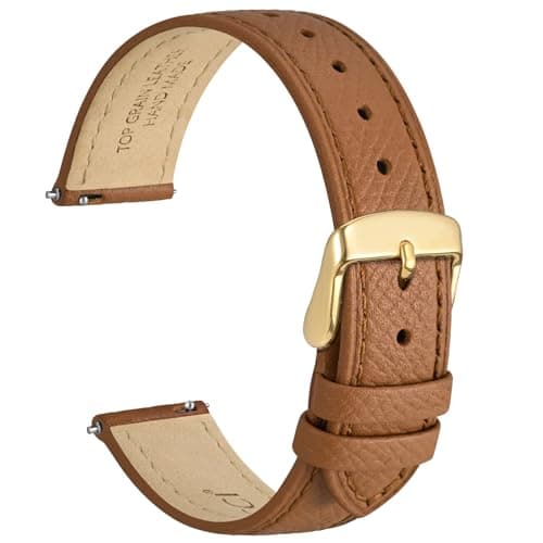 Image of WOCCI 14mm Grace Leather Watch Strap for Ladies, Top Grain Leather, Quick Release Replacement Band with Gold Buckle (Brown)