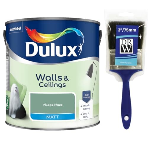 Image of Village Maze Walls & Ceilings Matt Emulsion Paint 2.5L + 3" Emulsion Paint Brush – Smooth Creamy Finish, Quick Dry, Low VOC, Easy Application for Walls & Ceilings