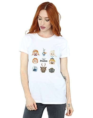Image of Disney Women's Frozen Heads Boyfriend Fit T-Shirt Small White