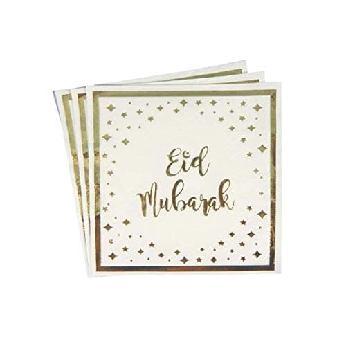 Image of Peacock Supplies Eid Mubarak Napkins - 20 Pack | Elegant Cream & Gold Design | 33 cm x 33 cm | Elevate Your Table Decor | Disposable, Single Use Serviettes | Durable 2-Ply | Party Must-Have
