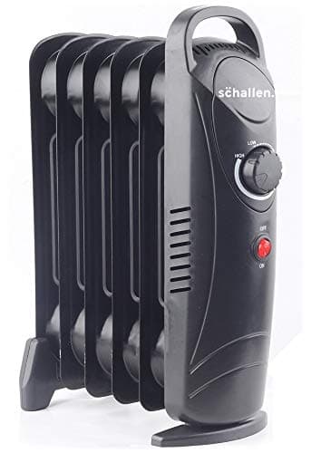 Image of Schallen Black Portable Electric Slim Oil Filled Radiator Heater with Adjustable Temperature Thermostat, 3 Heat Settings & Safety Cut Off (800W | 6 Fin)