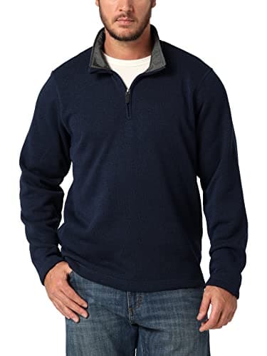 Image of Wrangler Authentics Men's Long Sleeve Fleece Quarter-Zip Pullover Sweater, Mood Indigo, Large