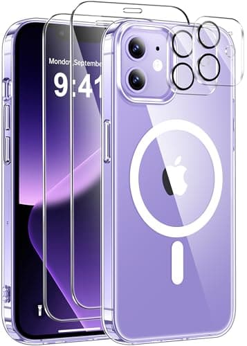 Image of ivencase Magnetic for iPhone 12 Mini Case with 2 Pack Screen Protector and 2 Pack Camera Lens Protector, Compatible with MagSafe, Shockproof Protective Clear Back Phone Case for iPhone 12 Mini -Clear