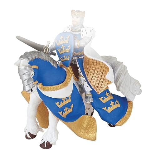 Image of Papo - Realistic Blue King Arthur Horse Figure Toy for Kids - Ages 3+ - Fantasy & Medieval Collection - Creative Play Medieval World - Gift Idea Toy for Girls and Boys - 14 Cm X 7.5 Cm X 9.5 Cm