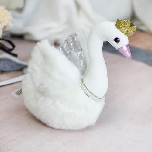 Image of Swan Plush Toy, Elegant Soft Pillow Toy, 25cm Princess Swan Stuffed Animal with Pearl Necklace & Glitter Crown, Decorative Plush for Bedroom, Living Room, Sofa & Kids Room (White)